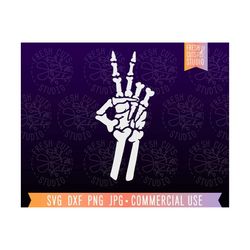 Skeleton Hand SVG Cut File, Halloween Skeleton Peace Sign Hand Clipart Image, png dxf eps, Spooky svg, Hand Bones svg, Halloween Shirt png