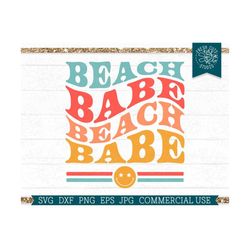 Retro Beach SVG Design, Beach Babe Cut file for Cricut, Silhouette, Wavy Words, Smily Face, Smile, Groovy Summer Quote, Sublimation Design
