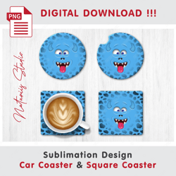 Funny Monster Face Designs - Sublimation Waterslade Patterns - Car Coaster Design - Digital Download