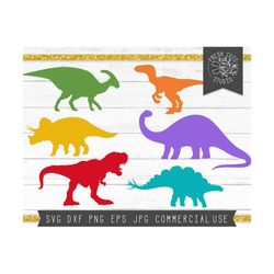 Dinosaur SVG Cut Files for Cricut and Silhouette, Eps Png Jpg Dxf, Dinosaurs Clipart Silhouettes, Stegosaurus Triceratops Brontosaur Trex