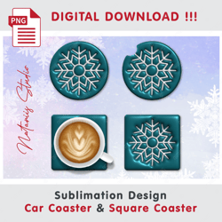 2 Christmas Puffy Snowflake Patterns - Sublimation Waterslade Patterns - Car Coaster Design - Digital Download