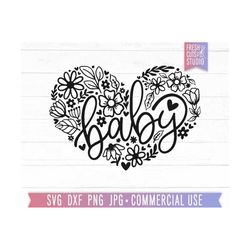 baby svg heart cut file for cricut, silhouette, cute baby designs, hand lettered baby, floral heart svg for newborn, baby girl svg, flowers