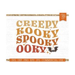 Halloween Quote SVG Creepy Kooky Spooky Ooky Cut File for Cricut, Silhouette, Bat, Fall Saying Retro Halloween PNG Print File Sublimation