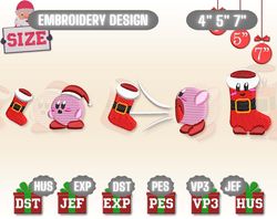 Kirby X Christmas Sock Embroidery Designs, Christmas Embroidery Designs, Christmas 2022 Embroidery Files, Xmas Embroidery Designs