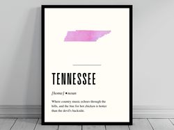 Funny Tennessee Definition Print  Tennessee Poster  Minimalist State Map  Watercolor State Silhouette  Modern Travel  Wo