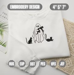 Hello Spooky Embroidery Design, Spooky Black Cat Embroidery Design, Fall Season Embroidery File, Ghost Machine Embroidery Design