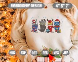 Super Hero Christmas Coffee, Chrismas Embroidery Designs, Hand Drawn Embroidery Designs, Christmas Coffee Latte Embroidery