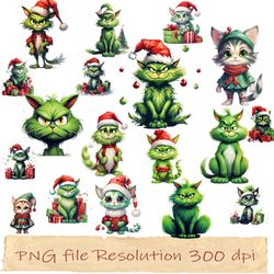 Cute Green Cat Christmas Sublimation, gift for Xmas, Png funny, Grinch cat png