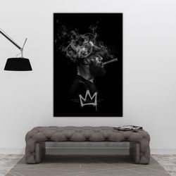 LeBron James Smoking Cigar Canvas Print - NBA Legend King James Artwork - Black and White Basketball Fan Wall Art.jpg