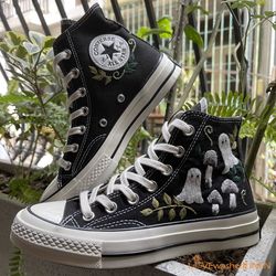 Custom Converse Chuck Taylor Embroidered Pine Trees, Embroidered Converse Custom,Wedding Embroidered Shoes, Wedding Embr