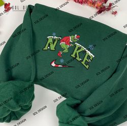 Nike Grinch Stealing X-mas Lights Embroidered Sweatshirt, Christmas Grinch Embroidered Shirt, Unisex Embroidered Hoodie