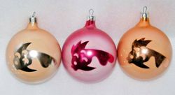 Glass Christmas Ornament Set FISH Balls Tree Decoration USSR Soviet Vintage 1960