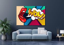 Pop Art Wall Art, Comic Pop Wall Art, Woman WOW Canvas, Omg Shock Comic Style,  Lip Canvas Wall Art, Woman Wall Art CANV