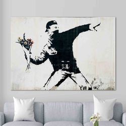 Banksy Canvas Wall Art Print Flower Thrower, Banksy Flower Chucker, Pop Art Canvas, Banksy Street Art, Pop Culture Wall