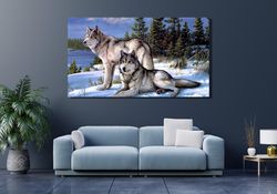 wolves in Wildlife in winter Print  , Animals canvas wall art Landscape print wolves in moonlightart canvas Wolf photo R