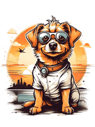 vector t-shirt design.vintage retro sunset distressed design,a cute dog