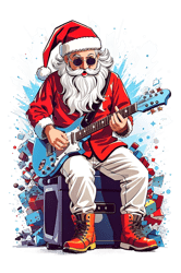 Santa Claus plays electric guitar like a rock star