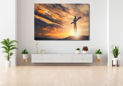 Crucifixion of Jesus Christ Wall Art ,Silhouette of cross Jesus Christ on heaven sunset concept for Bible Canvas Home De