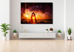 Lovers Canvas , A Couple of Romantic Lovers Canvas Wall Art ,  Romantic silhouette of loving couple Decor Wall Art Astro