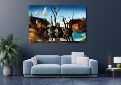 Salvador Dali Elephant Canvas Wall Art, Salvador Dali Cisnes Reflejando Elefantes Poster, Surreal Art, Swans Reflecting