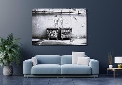 Banksy Life is short Chill the Duck out Wall Art Print, Banksy Black and White  Living Room Canvas Wall Decor, Graffiti