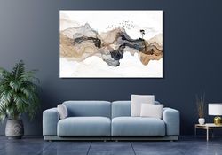 Japanese Landscape Painting of Abstract Mountain Canvas Wall Art, Distant Mountains Poster, Japan Print Art Wall Decor C