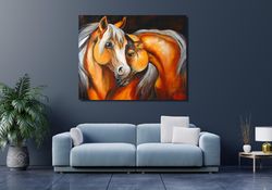 Pair Horses poster,A pair of horses oil painting canvas wall art , Noble horses canvas painting  lovers Canvas Animal ca