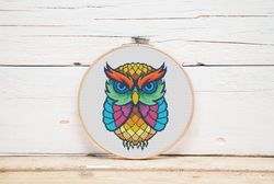 Owl cross stitch pattern Colorful bird cross stitch Cute cross stitch Digital file PDF