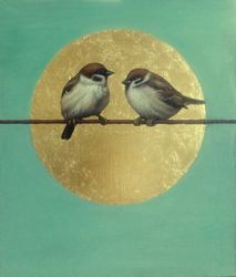Original Painting for Printing Minimalism Bird painting Sparrows Digital File Print Digital Download