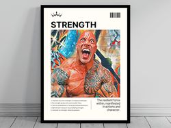 Strength Daily Affirmation The Rock Motivational Poster Mid Century Modern Mental Health Men Manifest Strength and Money
