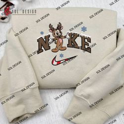 Nike Mickey Reindeer Christmas Embroidered Sweatshirt, Christmas Disney Embroidered Shirt, Unisex Embroidered Hoodie