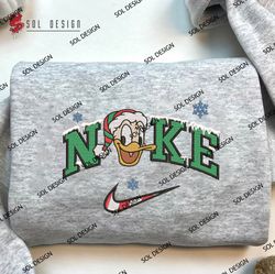 Nike Donald Duck Elf Christmas Embroidered Sweatshirt, Christmas Disney Embroidered Shirt, Unisex Embroidered Hoodie