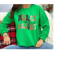 Merry And Bright Sweatshirt, Christmas Party Sweatshirt Christmas Women Sweatshirt. Xmas Matching Pajama, Merry Christma