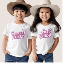 personalized pink doll barbi grade girl shirt, back to school shirt, barbi shirt, first grade shirt, pre k grade, first