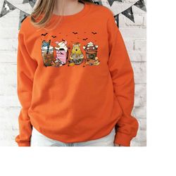 Winnie The Pooh Coffee Latte Sweatshirt Hoodie, Cute Halloween Pumpkin Sweatshirt, Fall Coffee Shirt, Vintage Fall Seaso