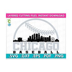 Chicago Baseball Svg, City Skyline Silhouette Svg, Bundle From 2 layered Svg, Dxf Files for Cricut and Silhouette.