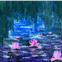 Water Lilies Original Art Painting On Canvas Flowers Landscape Hand Painted By RinaArtSK