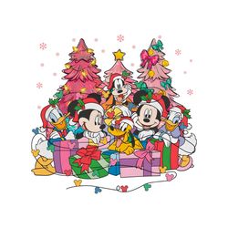 Vintage Pink Disney Christmas Mouse And Friend PNG File