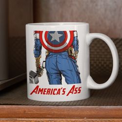 Americas Ass Mug, Funny Captain America Coffee Mug, Americas Avenger Mug