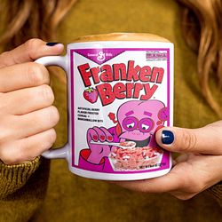 frankenberry mug, vintage monsters cereal box, cereal box mug