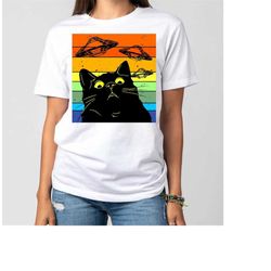 Cat and UFOs, Graphic Tees, Funny Shirts, Mens Tshirt, Graphic Tshirts, Tshirt Gifts, Tshirts, Novelty Tshirts, Mens Tsh