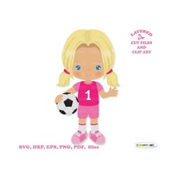 INSTANT Download. Cute soccer girl cut file and clip art. Personal and commercial use. S_1.