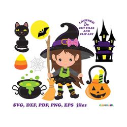 INSTANT Download. Cute Halloween witch svg cut file and clip art. Commercial license is included up to 500 uses! W_19.