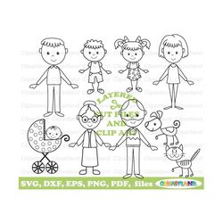 INSTANT Download. Cute stick figure people, relatives, family  svg cut files and clip art.  Commercial up to 500 uses! Sf_2_bw.