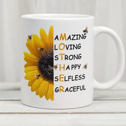 Happy Mothers Day Mug, Mothers Day Coffee Mug, Yellow Flower Mug