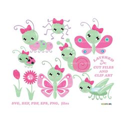 INSTANT Download.  Cute girly insect svg cut file and clip art. I_3.