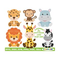 INSTANT Download. Commercial license is included up to 1000 uses!  Baby jungle animals svg cut files and clip art. A_11.