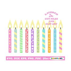 instant download. commercial license is included! colorful birthday candles bundle cut files and clip art. bc_1.