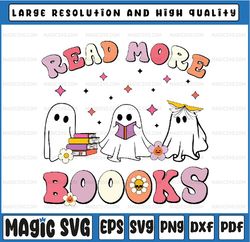 Retro Groovy Read More Books Svg, Ghost Boo Ghoul Funny Halloween Svg, Happy Halloween Png, Digital Download