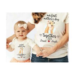 our first mother's day png, mothers day matching shirt png, giraffe png, baby shirt png, mommy & baby outfit, giraffe baby png, gift for mom